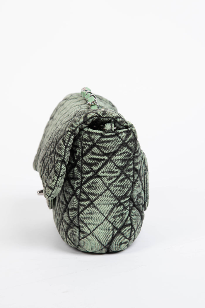 2019 Chanel Washed Green Denimpressions Mini Square Flap Shoulder Bag