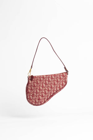 2000s Christian Dior Red Monogram Trotter Saddle Bag
