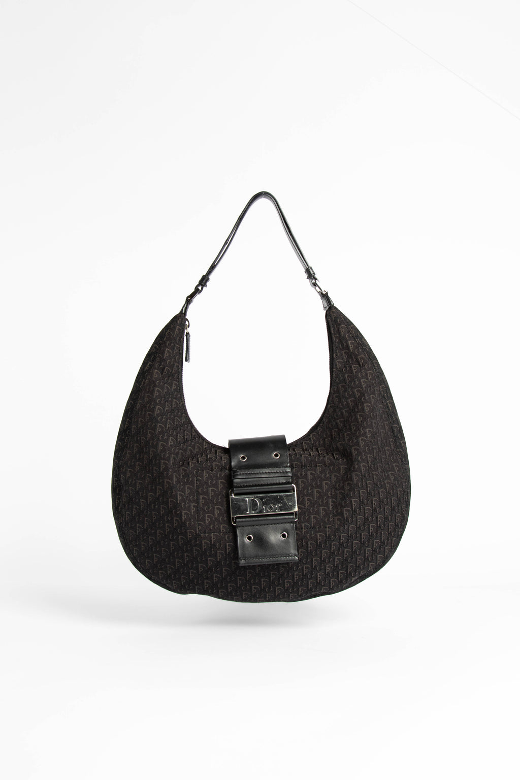 2000s Christian Dior Black Monogram Half Moon Shoulder Bag