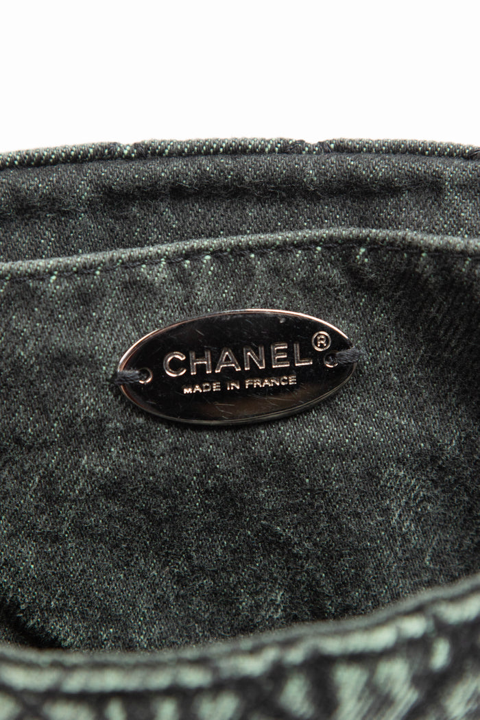 2019 Chanel Washed Green Denimpressions Mini Square Flap Shoulder Bag