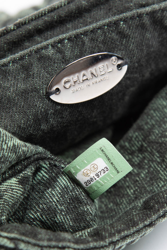 2019 Chanel Washed Green Denimpressions Mini Square Flap Shoulder Bag