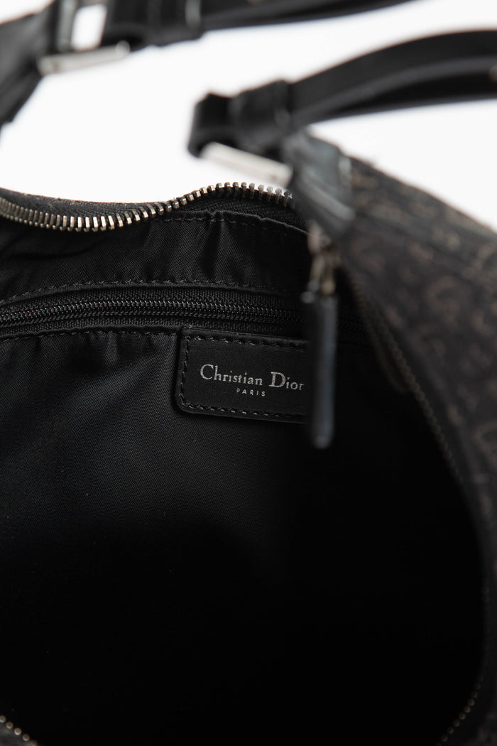 2000s Christian Dior Black Monogram Half Moon Shoulder Bag