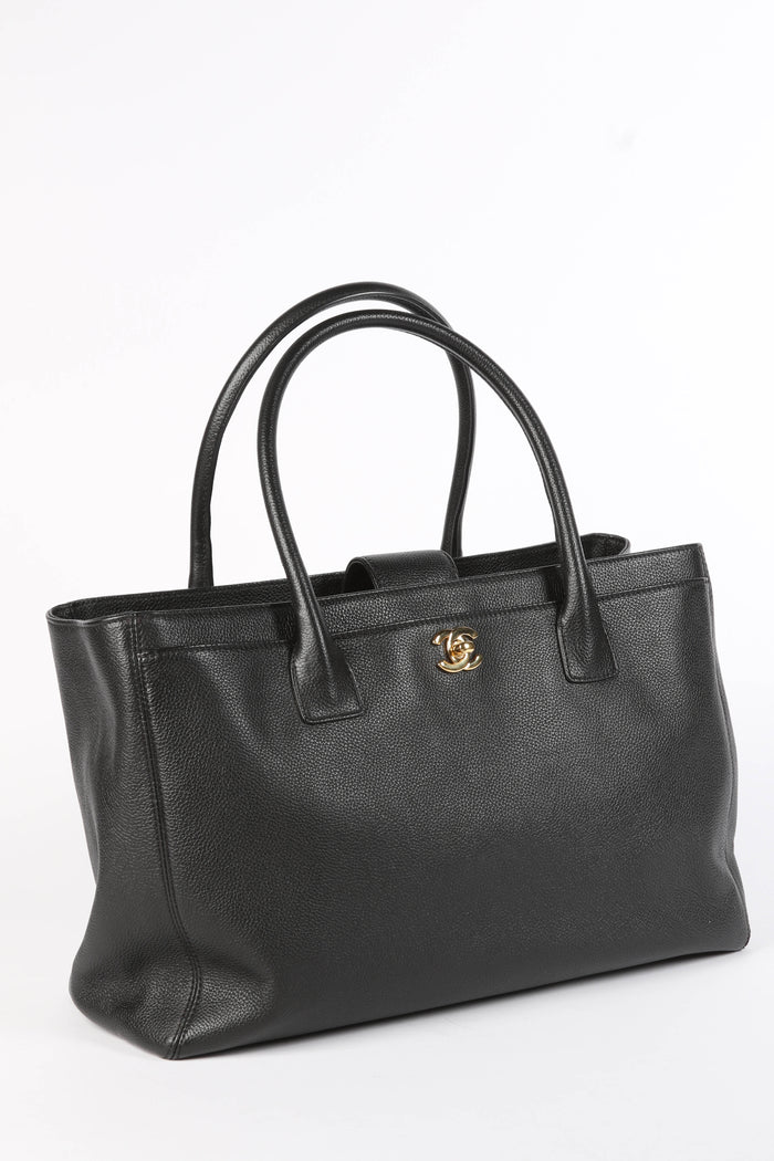 2010s Chanel Black Leather Cerf Executive Shopper Tote Bag