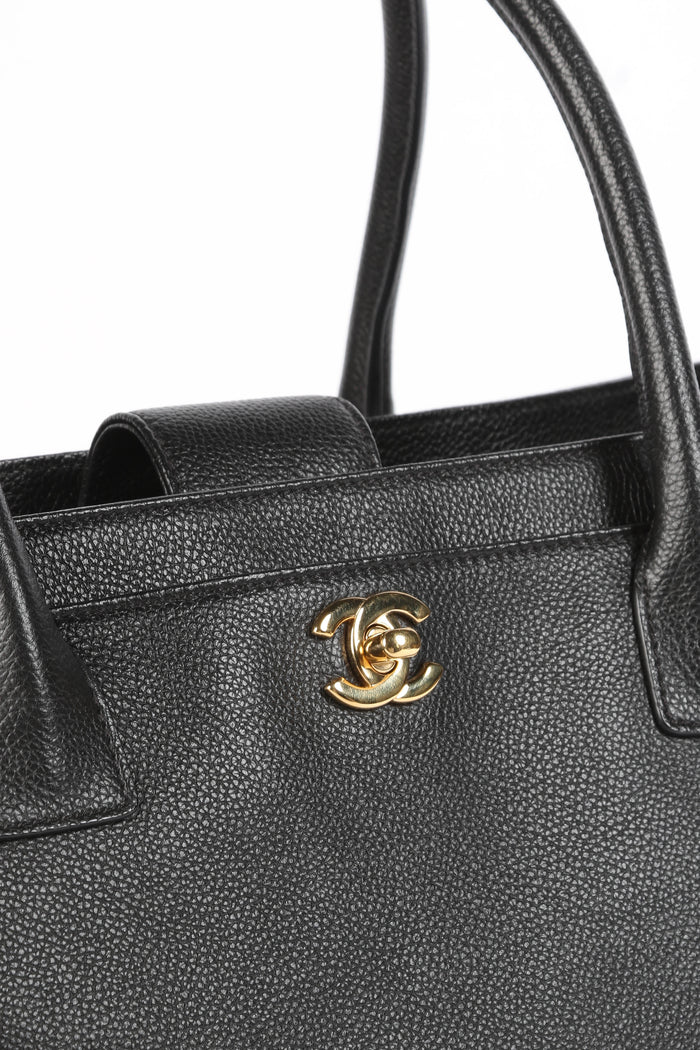 2010s Chanel Black Leather Cerf Executive Shopper Tote Bag