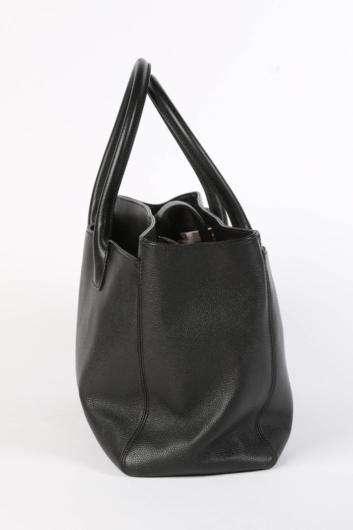 2010s Chanel Black Leather Cerf Executive Shopper Tote Bag