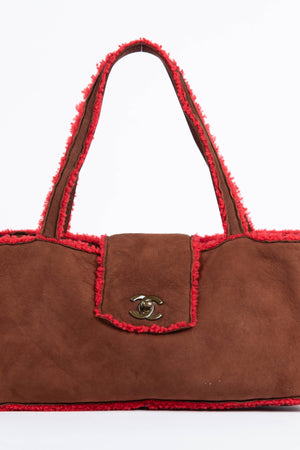 Vintage Chanel Brown Shearling CC Tote Bag