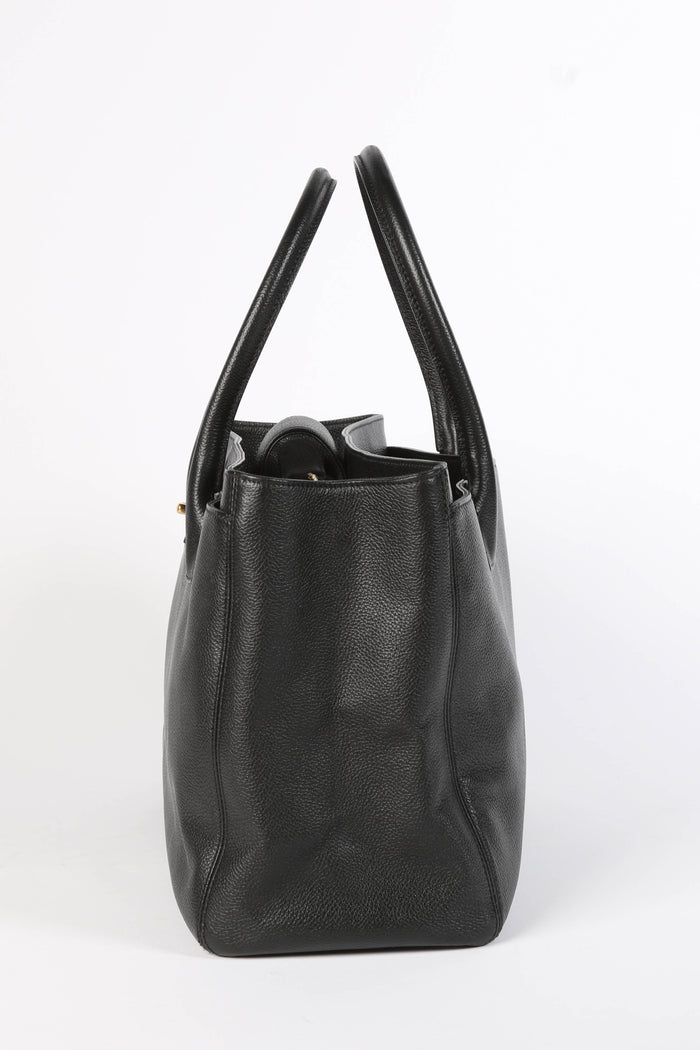2010s Chanel Black Leather Cerf Executive Shopper Tote Bag
