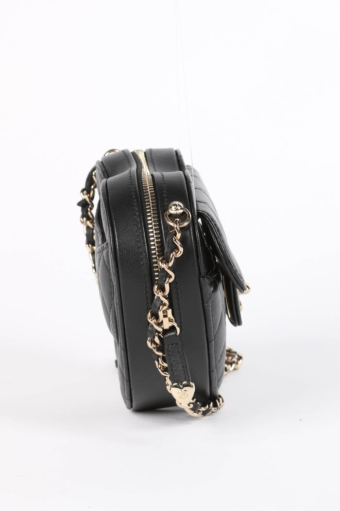 RARE Chanel Black Lambskin Leather Heart Small Cross Body Bag
