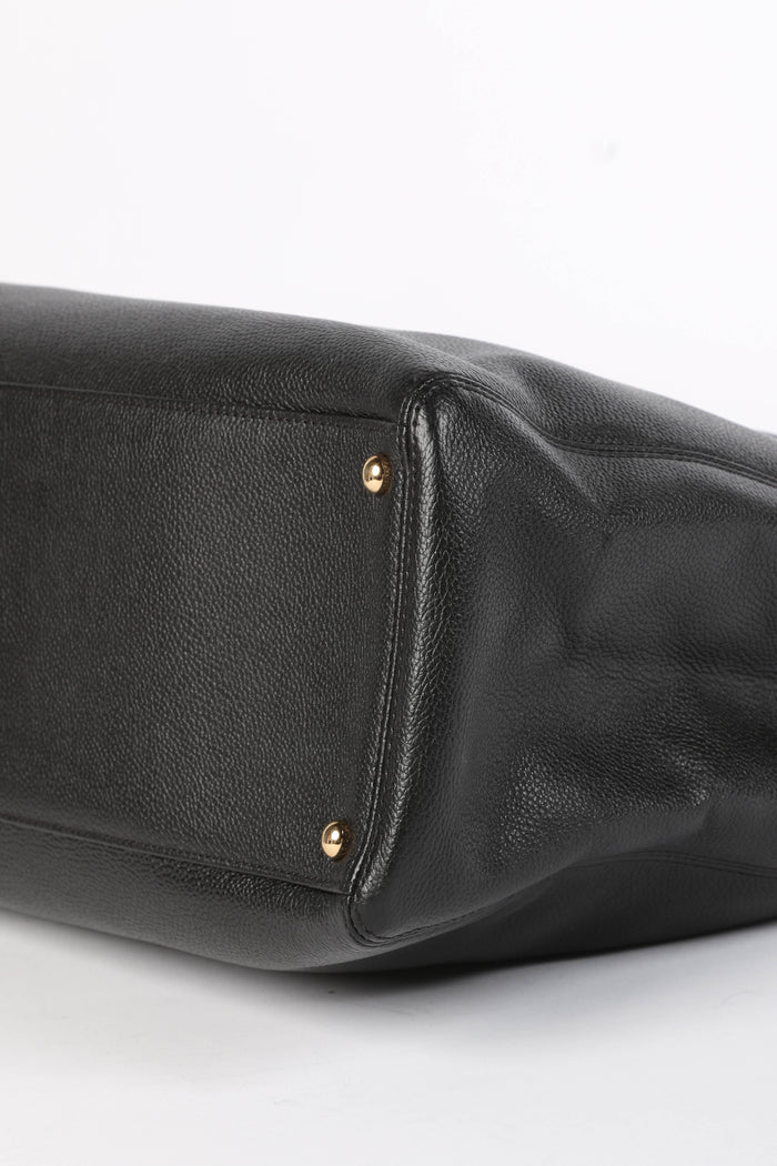 2010s Chanel Black Leather Cerf Executive Shopper Tote Bag