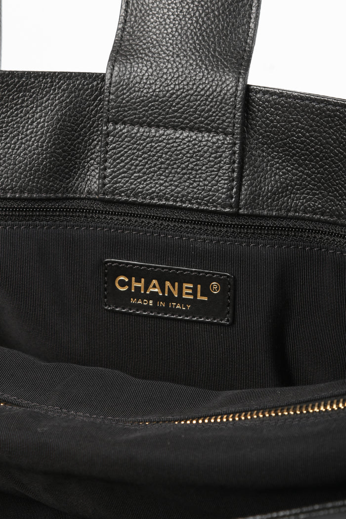 2010s Chanel Black Leather Cerf Executive Shopper Tote Bag