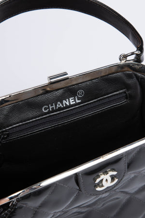 90s Chanel Black Patent Leather Top Handle Bag SHW