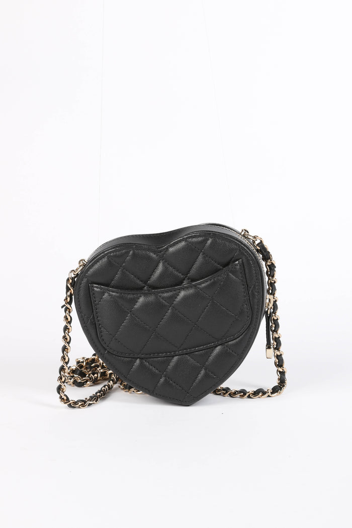 RARE Chanel Black Lambskin Leather Heart Small Cross Body Bag