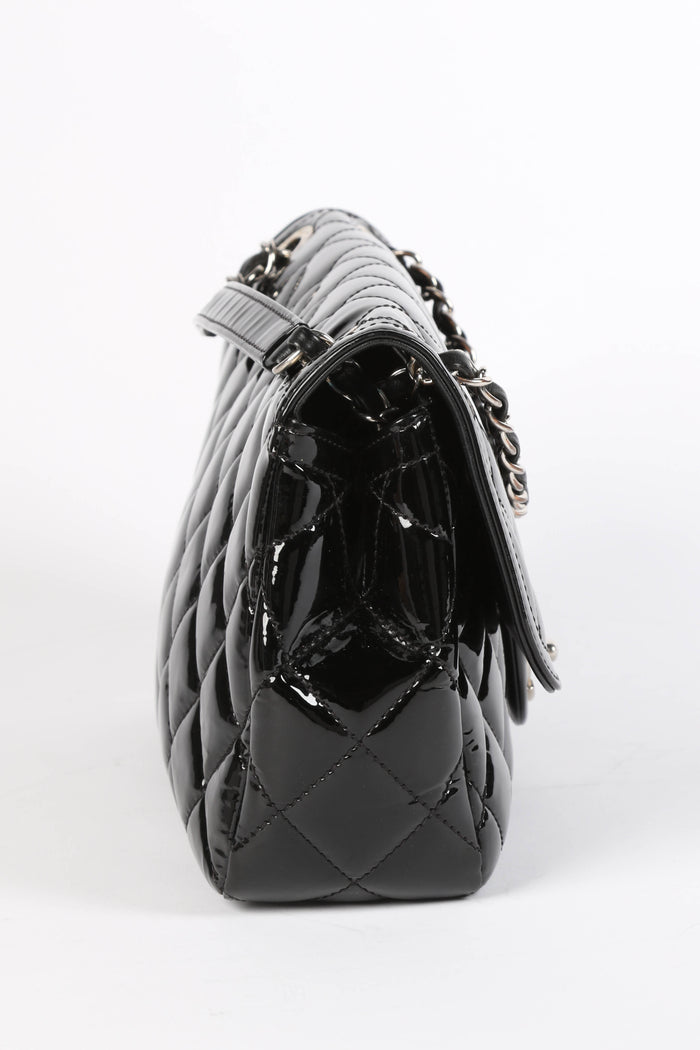 2010s Chanel Black Patent Leather Coco Shine Medium  Flap Shoulder Bag