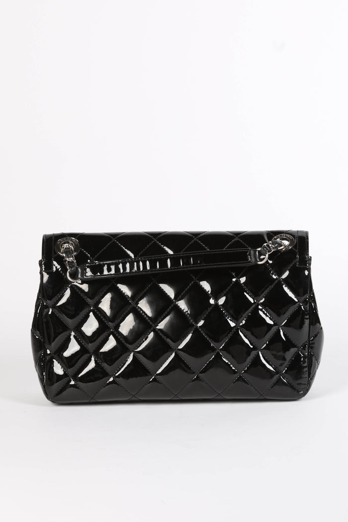 2010s Chanel Black Patent Leather Coco Shine Medium  Flap Shoulder Bag