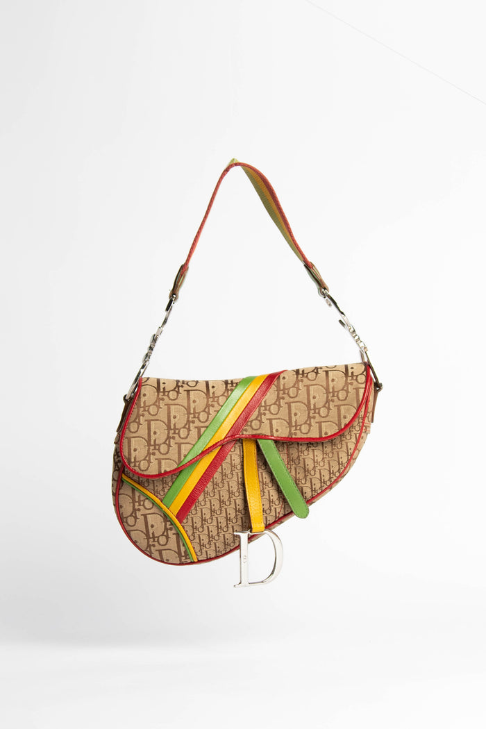 RARE 2004 Christian Dior Galliano Rasta Print Saddle Bag