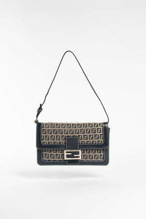 Vintage Fendi Navy Zucchino Shoulder Bag