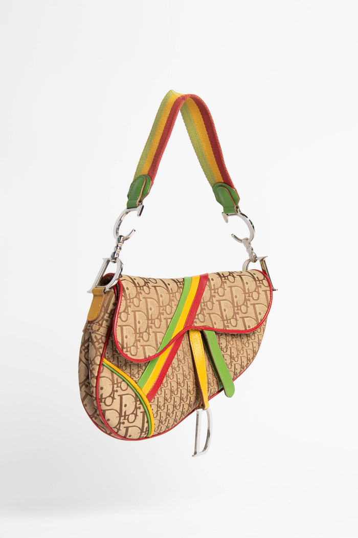 RARE 2004 Christian Dior Galliano Rasta Print Saddle Bag
