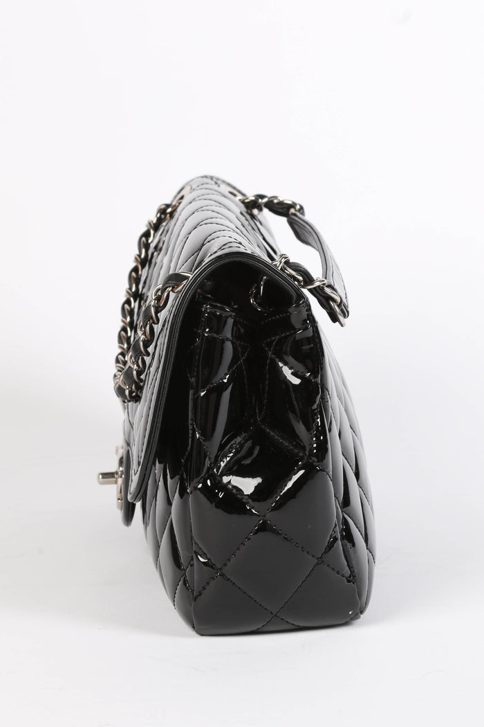 2010s Chanel Black Patent Leather Coco Shine Medium  Flap Shoulder Bag