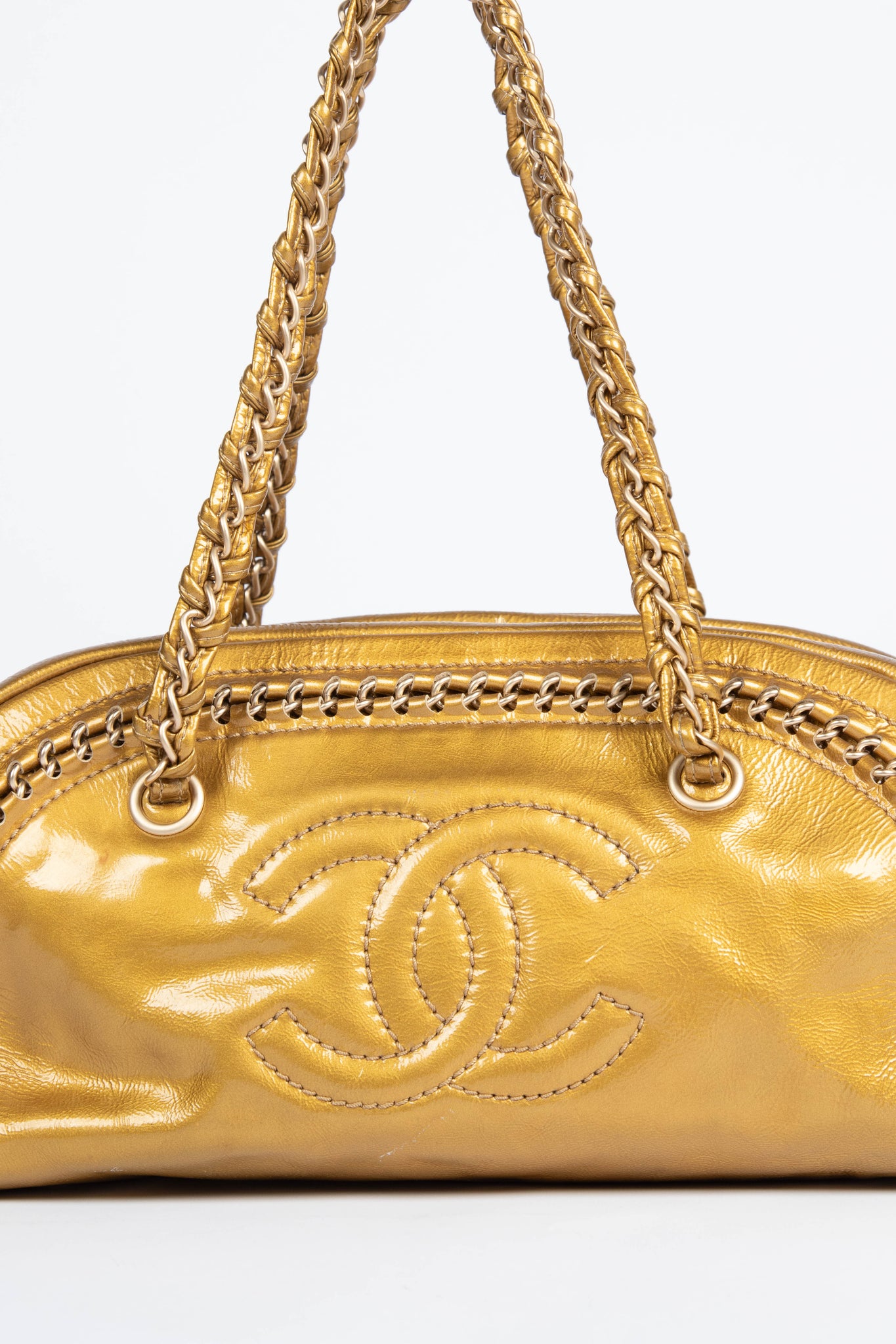 2000s Chanel Gold CC Boston Shoulder Bag