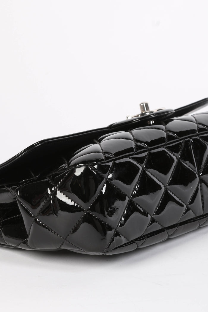 2010s Chanel Black Patent Leather Coco Shine Medium  Flap Shoulder Bag