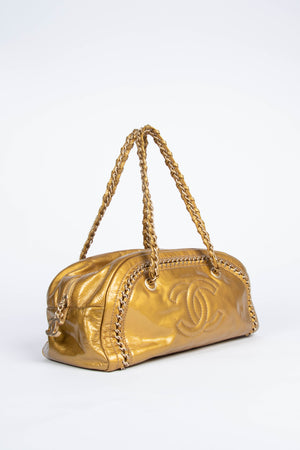 2000s Chanel Gold CC Boston Shoulder Bag