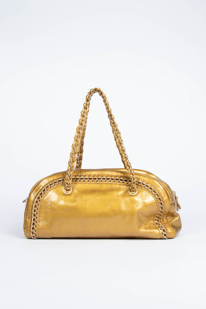 2000s Chanel Gold CC Boston Shoulder Bag