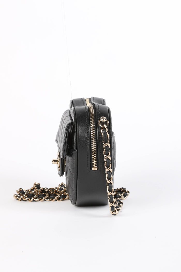 RARE Chanel Black Lambskin Leather Heart Small Cross Body Bag
