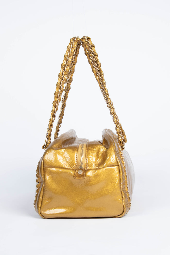 2000s Chanel Gold CC Boston Shoulder Bag