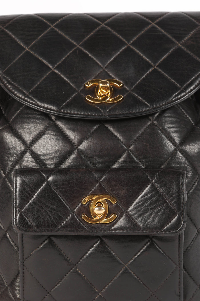 90s Chanel Espresso Black Lambskin Leather Duma Backpack
