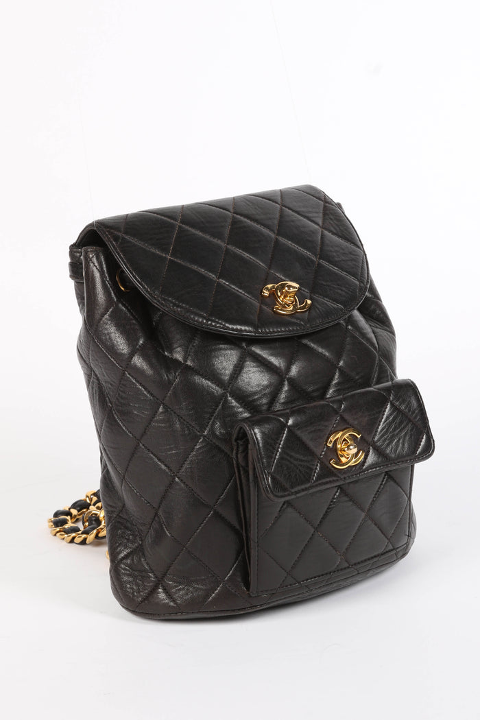 90s Chanel Espresso Black Lambskin Leather Duma Backpack