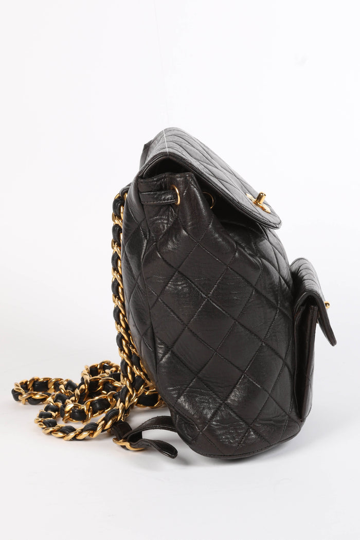 90s Chanel Espresso Black Lambskin Leather Duma Backpack