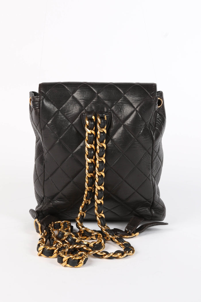 90s Chanel Espresso Black Lambskin Leather Duma Backpack