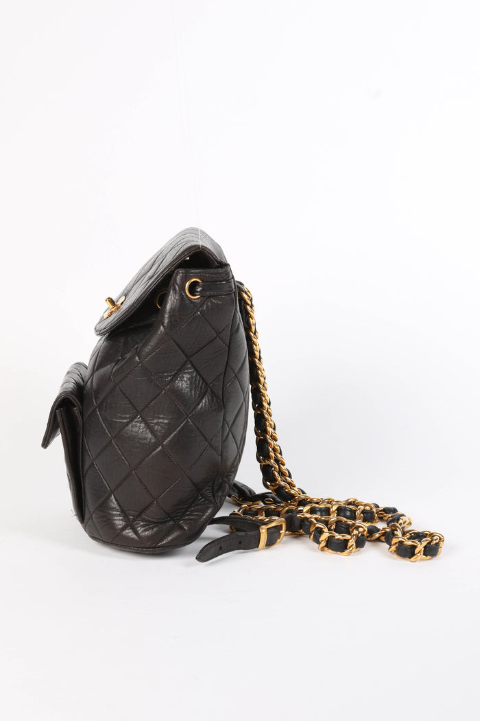90s Chanel Espresso Black Lambskin Leather Duma Backpack