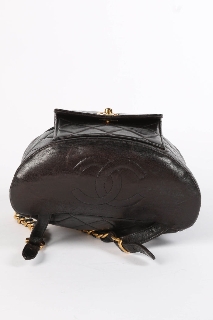 90s Chanel Espresso Black Lambskin Leather Duma Backpack