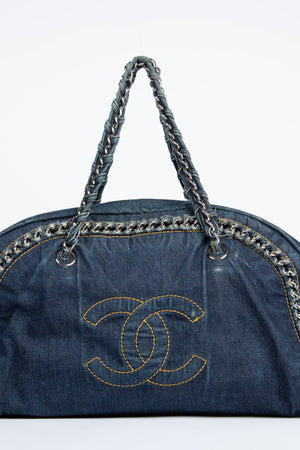 2000s Chanel Denim CC Boston Shoulder Bag