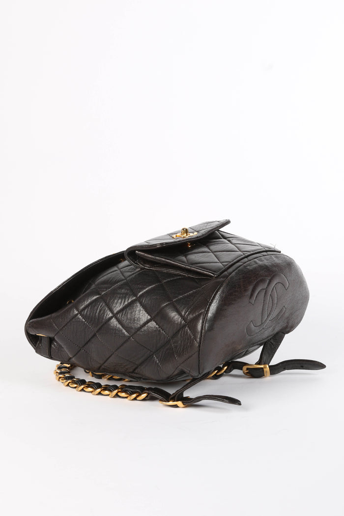 90s Chanel Espresso Black Lambskin Leather Duma Backpack