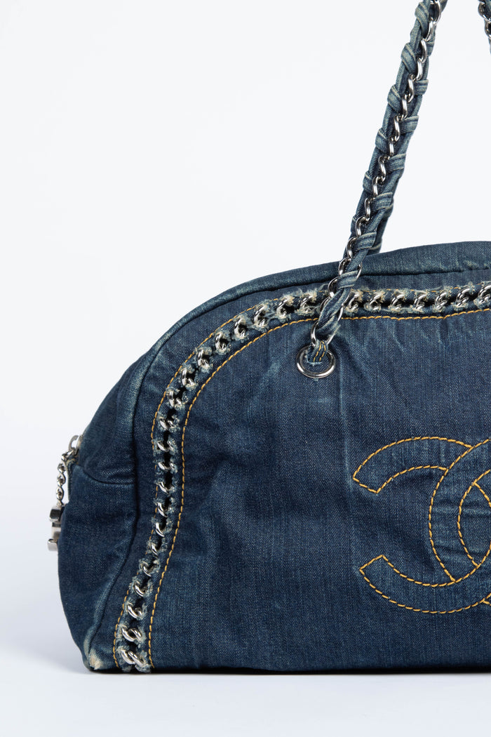 2000s Chanel Denim CC Boston Shoulder Bag