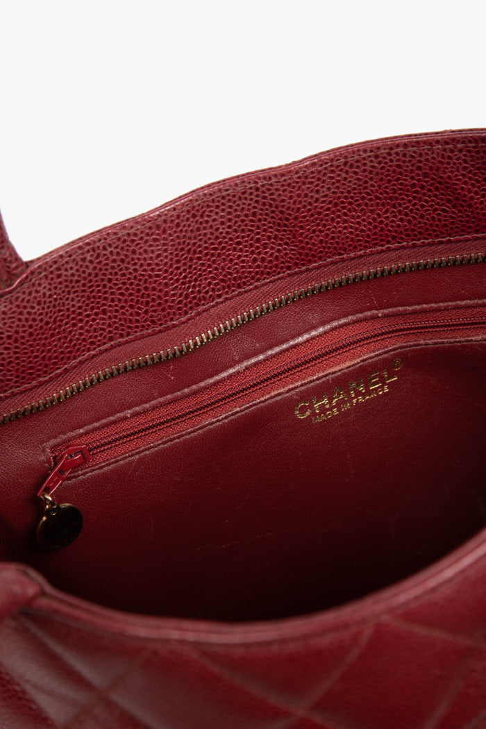 2000s Chanel Burgundy Caviar Leather Gold Medallion Tote Bag