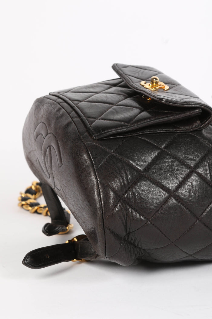 90s Chanel Espresso Black Lambskin Leather Duma Backpack