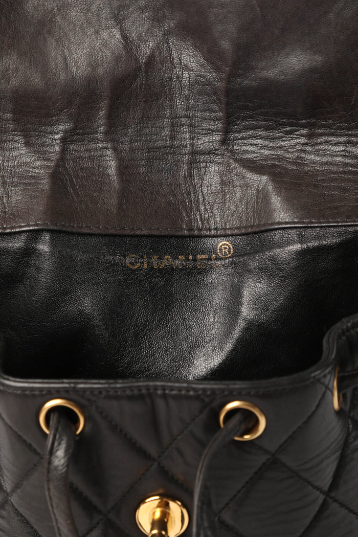 90s Chanel Espresso Black Lambskin Leather Duma Backpack