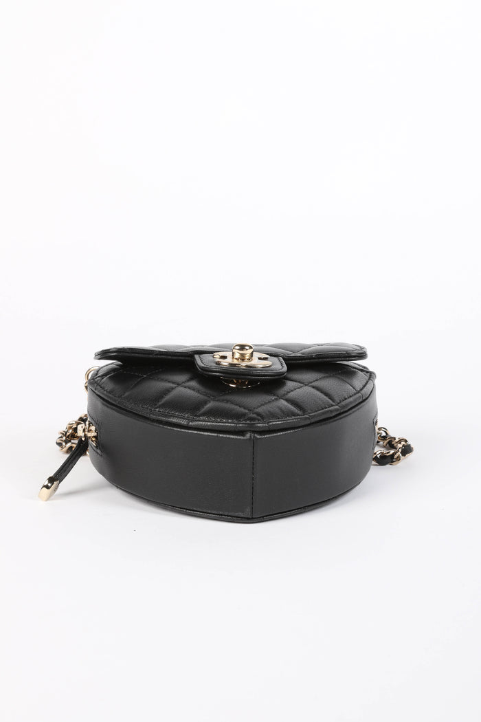 RARE Chanel Black Lambskin Leather Heart Small Cross Body Bag
