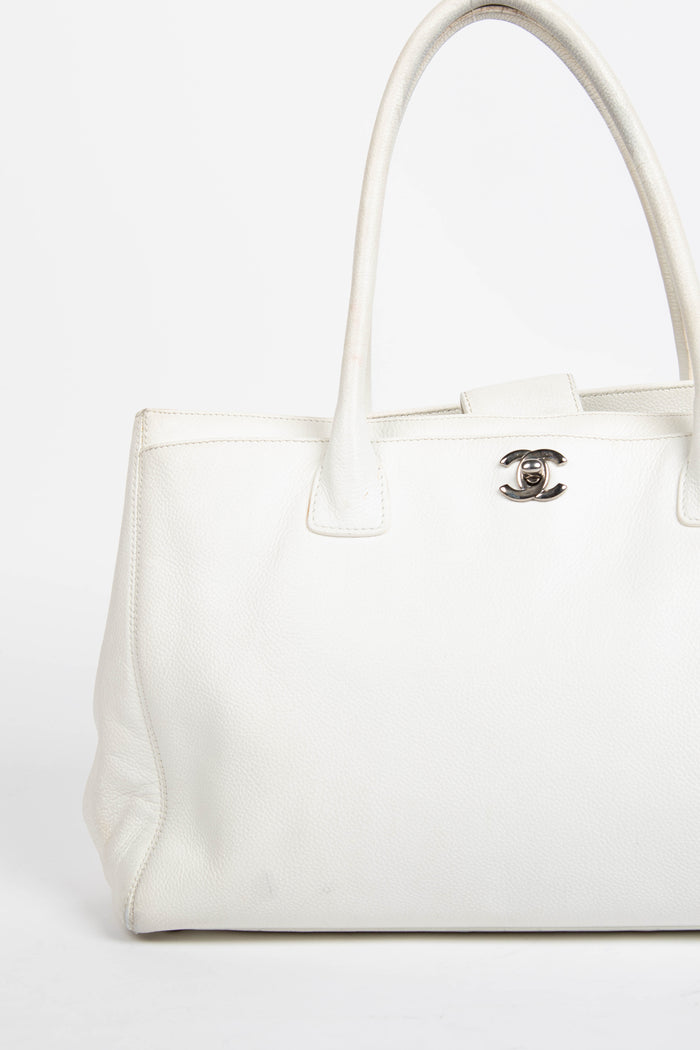 2000s Chanel White Leather Cerf Executive Shopper Tote Bag
