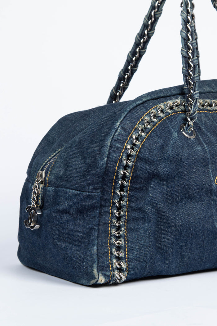 2000s Chanel Denim CC Boston Shoulder Bag