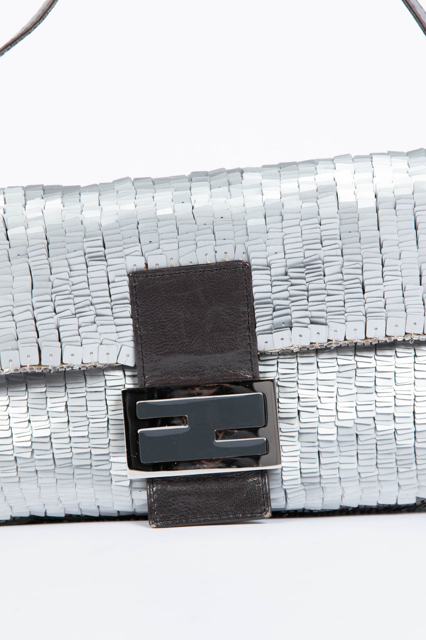 Vintage Fendi Silver Sequin Baguette Shoulder Bag