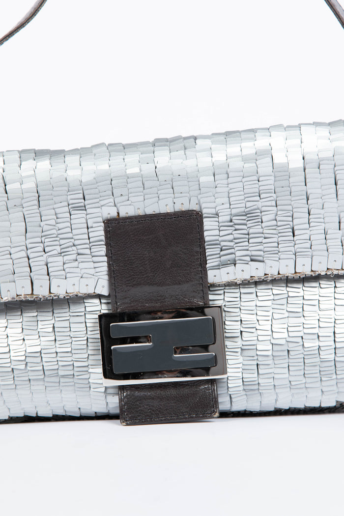 Vintage Fendi Silver Sequin Baguette Shoulder Bag