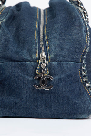 2000s Chanel Denim CC Boston Shoulder Bag