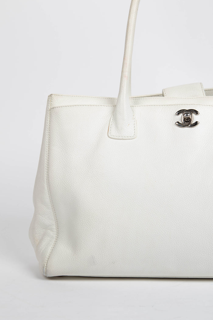 2000s Chanel White Leather Cerf Executive Shopper Tote Bag