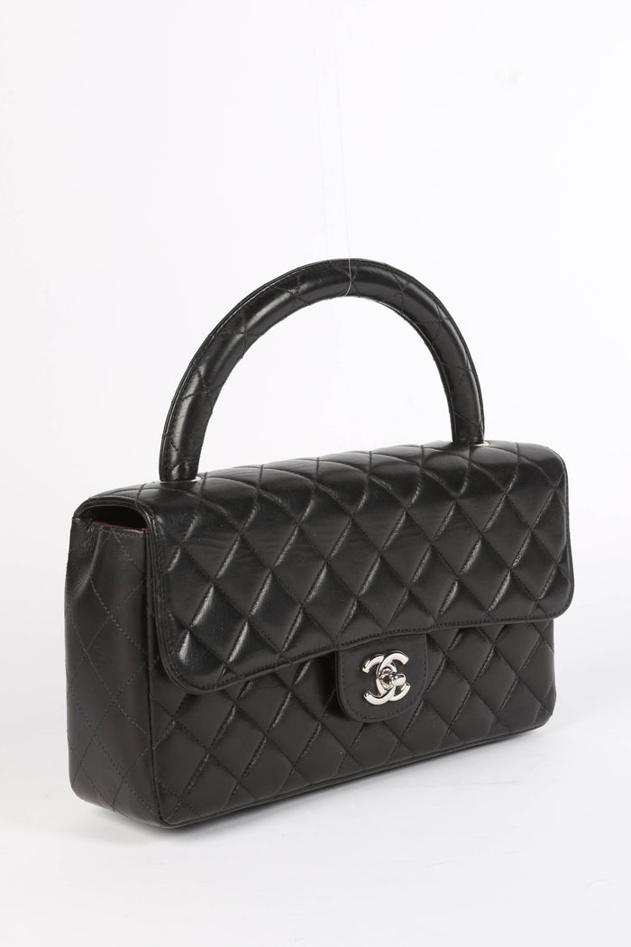 90s Chanel Black Lambskin Top Handle Bag