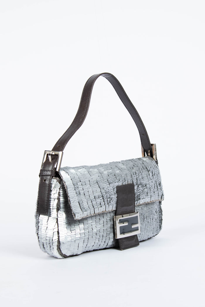 Vintage Fendi Silver Sequin Baguette Shoulder Bag
