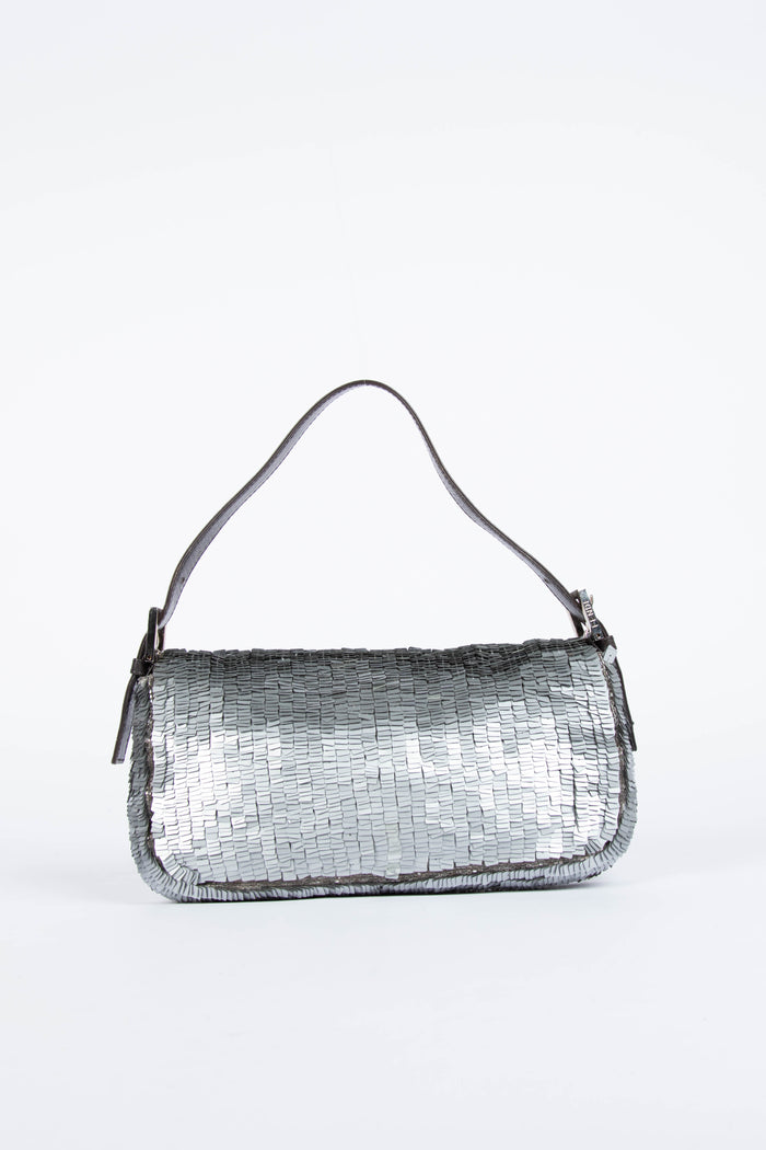 Vintage Fendi Silver Sequin Baguette Shoulder Bag